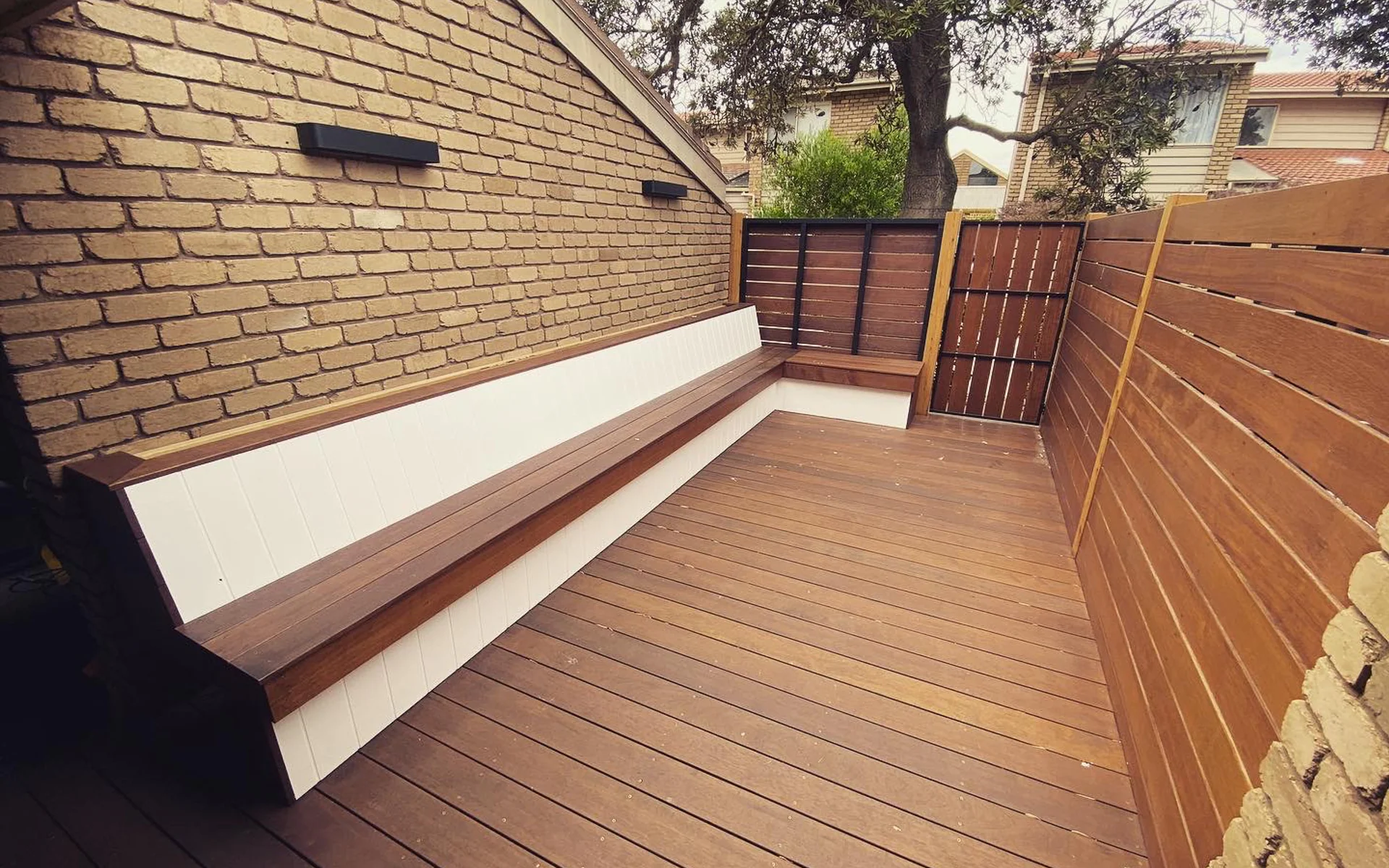 Finished timber deck and built-in seating